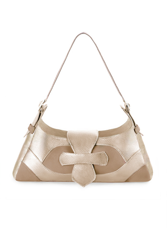 Dress handbag in tan beige and gold leather - Top view